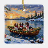 Brittany Spaniel Christmas Boat Holiday Keramisch Ornament (Voorkant)