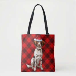 Brittany Spaniel Christmas Dog Red Seasonal Plaid Tote Bag
