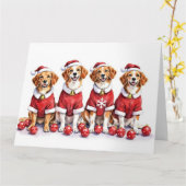 Brittany Spaniel Christmas Dress Santa Hat Kaart (Gele Bloem)