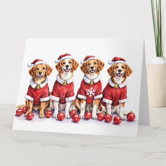 Brittany Spaniel Christmas Dress Santa Hat Kaart (Voorkant)