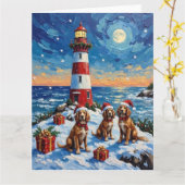 Brittany Spaniel Christmas Lighthouse Holiday Kaart (Gele Bloem)