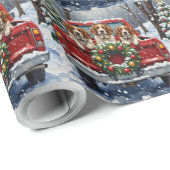 Brittany Spaniel Christmas Red Truck Holiday Cadeaupapier (Rol Hoek)