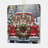 Brittany Spaniel Christmas Red Truck Holiday Keramisch Ornament (Links)