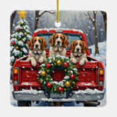 Brittany Spaniel Christmas Red Truck Holiday Keramisch Ornament (Achterkant)