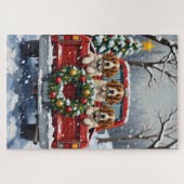 Brittany Spaniel Christmas Red Truck Holiday Legpuzzel (Horizontaal)