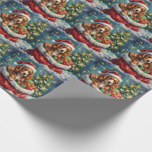 Brittany Spaniel Christmas Santa Bag Adventure Cadeaupapier (Hoek)