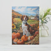 Brittany Spaniel Dog Autumn Harvest Thanksgiving Feestdagenkaart (Staand voorkant)