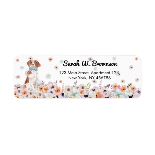 Brittany Spaniel Dog Bowtie bloemen Etiket (Voorkant)