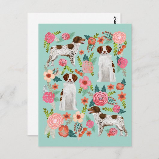 Brittany Spaniel Dog Florals Art Briefkaart (Voorkant / Achterkant)