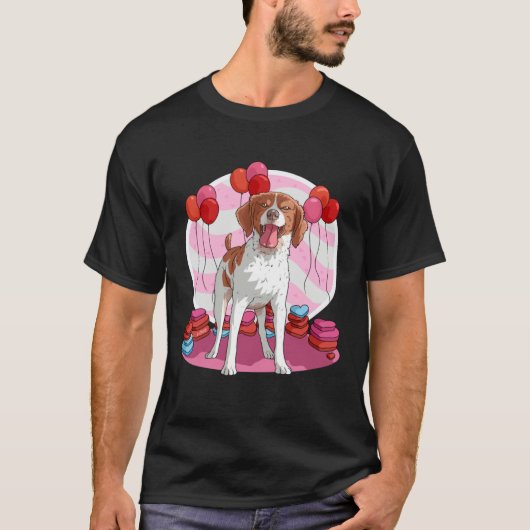 Brittany Spaniel Dog Heart Valentine Day Decor T-shirt (Voorkant)