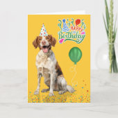 Brittany Spaniel Dog Party Hat Yellow Birthday Kaart (Voorkant)
