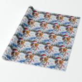 Brittany Spaniel Dog Pointing at Christmas Candy Cadeaupapier (Uitgerold)