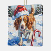 Brittany Spaniel Dog Pointing at Christmas Candy Keramisch Ornament (Links)