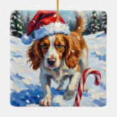 Brittany Spaniel Dog Pointing at Christmas Candy Keramisch Ornament (Achterkant)