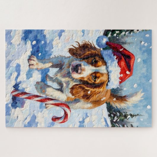 Brittany Spaniel Dog Pointing at Christmas Candy Legpuzzel (Horizontaal)