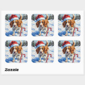 Brittany Spaniel Dog Pointing at Christmas Candy Vierkante Sticker (Vel)