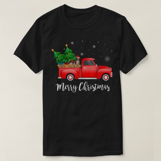 Brittany Spaniel Dog Riding Red Truck Christmas  T-shirt (Design voorkant)