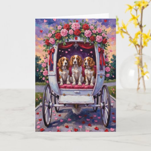 Brittany Spaniel Dog Valentine's Day  Kaart (Gele Bloem)