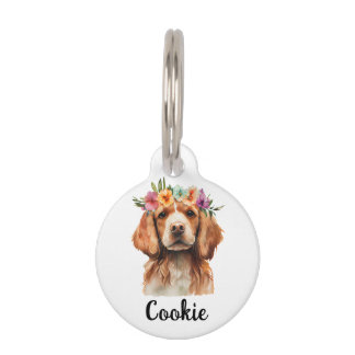 Brittany Spaniel Dog Waterverf Flower Huisdierpenning