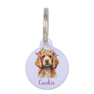 Brittany Spaniel Dog Waterverf Flower Huisdierpenning