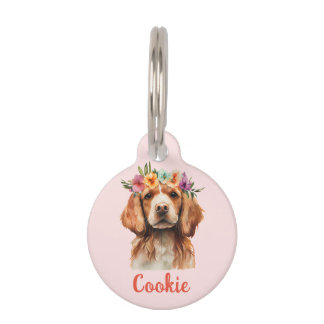 Brittany Spaniel Dog Waterverf Flower Huisdierpenning