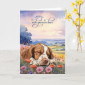 Brittany Spaniel Dog Wildflowers Miss You Kaart (Gele Bloem)