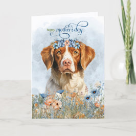 Brittany Spaniel Dog Wildflowers Mother's Day Feestdagen Kaart