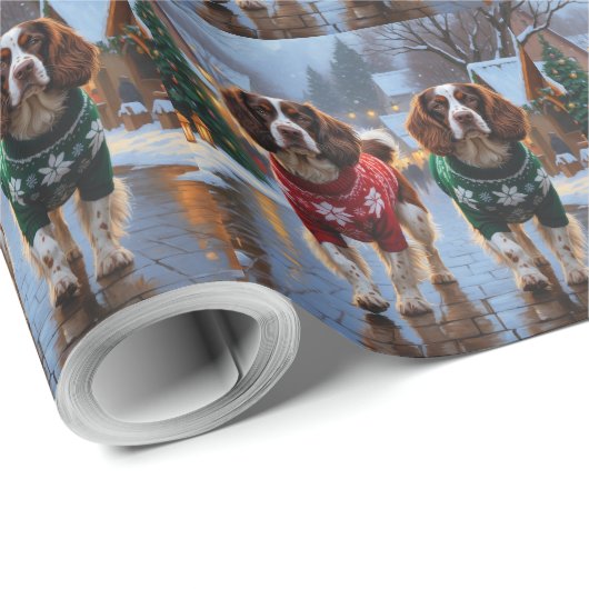 Brittany Spaniel Dogs Christmas Snow Holiday Cadeaupapier (Rol Hoek)