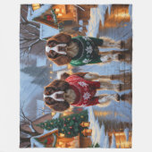 Brittany Spaniel Dogs Christmas Snow Holiday Fleece Deken (Voorkant)