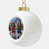 Brittany Spaniel Dogs Christmas Snow Holiday Keramische Bal Ornament (Rechts)