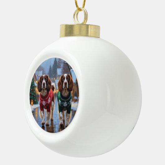 Brittany Spaniel Dogs Christmas Snow Holiday Keramische Bal Ornament (Rechts)