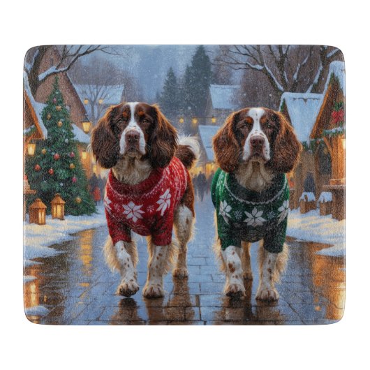 Brittany Spaniel Dogs Christmas Snow Holiday Snijplank (Voorkant)