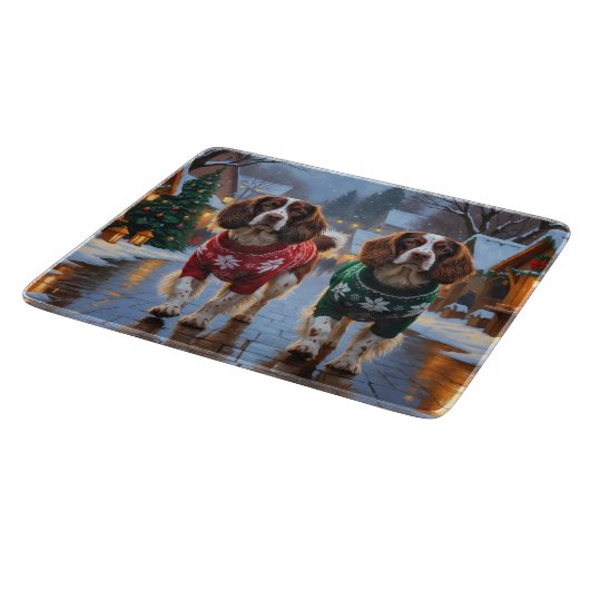 Brittany Spaniel Dogs Christmas Snow Holiday Snijplank (Hoek)