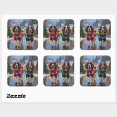 Brittany Spaniel Dogs Christmas Snow Holiday Vierkante Sticker (Vel)