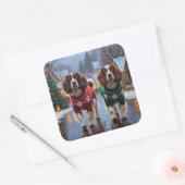 Brittany Spaniel Dogs Christmas Snow Holiday Vierkante Sticker (Envelop)