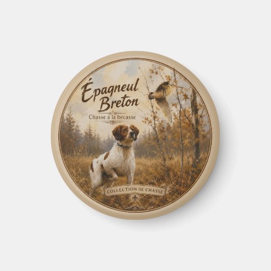 Brittany Spaniel en houtsnip Magneet (Voorkant)