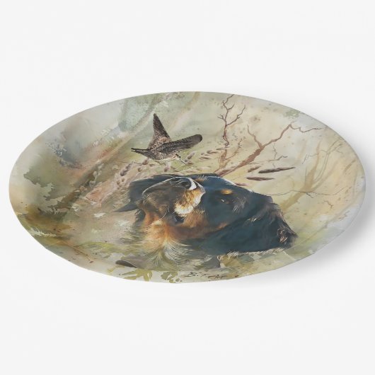 Brittany Spaniel en houtsnip Papieren Bordje (Gekanteld)