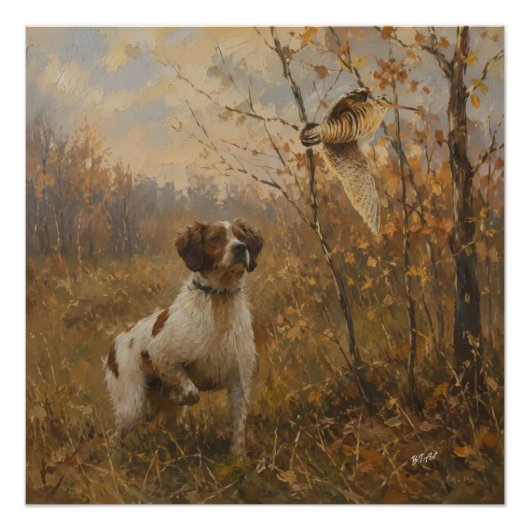 Brittany Spaniel en houtsnip Perfect Poster (Voorkant)