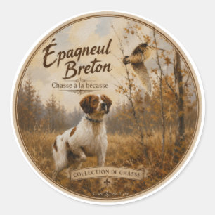 Brittany Spaniel en houtsnip Ronde Sticker