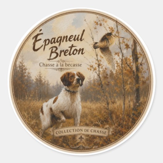 Brittany Spaniel en houtsnip Ronde Sticker (Voorkant)