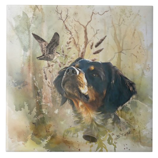 Brittany Spaniel en houtsnip Tegeltje (Voorkant)