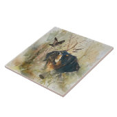 Brittany Spaniel en houtsnip Tegeltje (Zijkant)