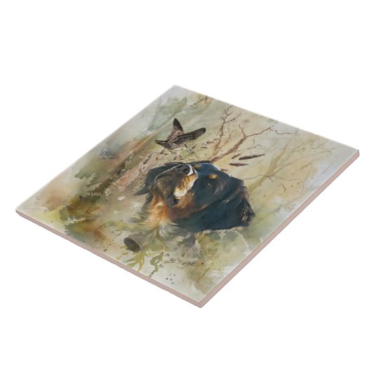 Brittany Spaniel en houtsnip Tegeltje (Zijkant)