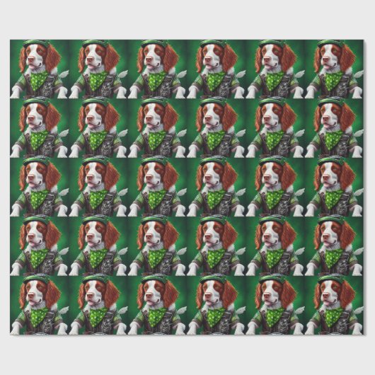 Brittany Spaniel fiets St. Patrick's Day Cadeaupapier (Vlak)