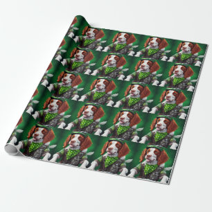 Brittany Spaniel fiets St. Patrick's Day Cadeaupapier