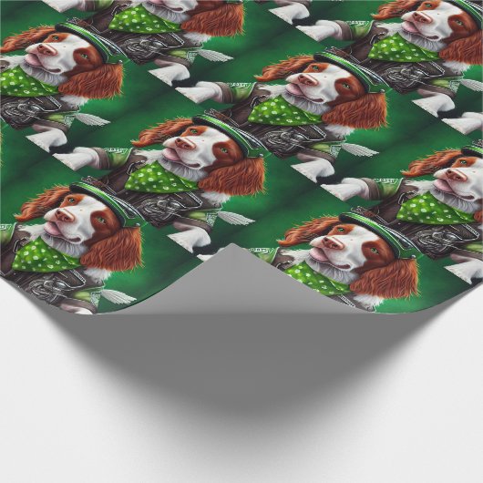 Brittany Spaniel fiets St. Patrick's Day Cadeaupapier (Hoek)