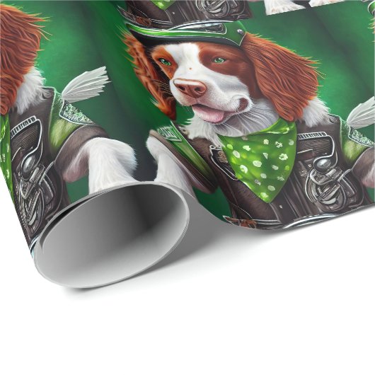 Brittany Spaniel fiets St. Patrick's Day Cadeaupapier (Rol Hoek)