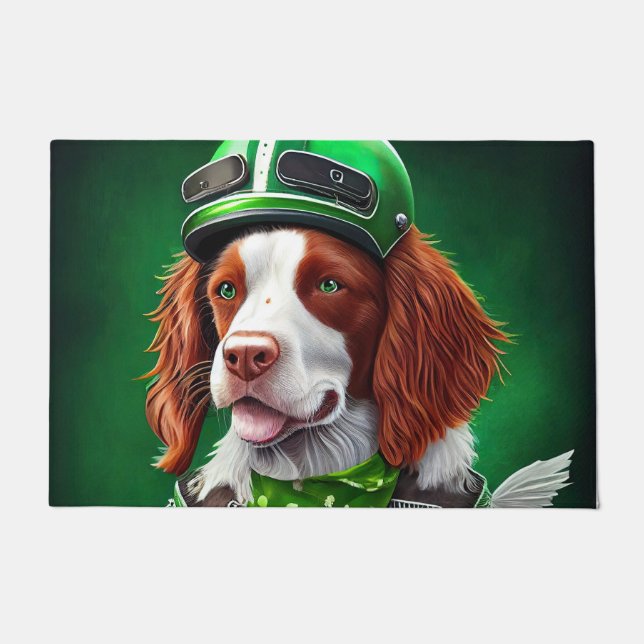 Brittany Spaniel fiets St. Patrick's Day Deurmat (Voorkant)