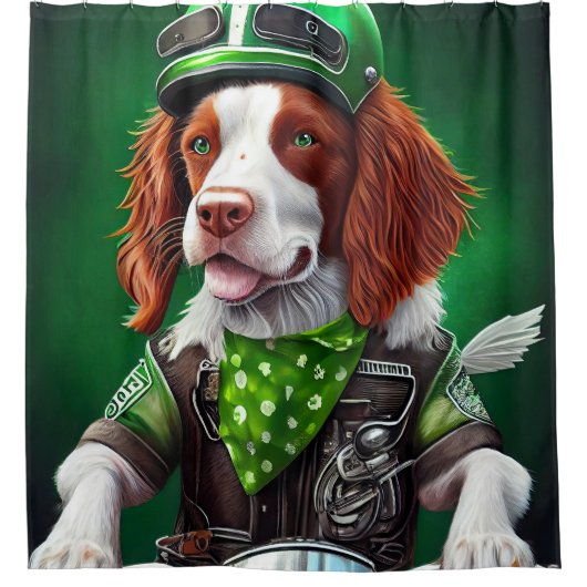 Brittany Spaniel fiets St. Patrick's Day Douchegordijn (Voorkant)