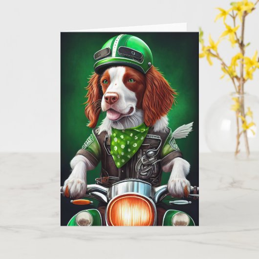 Brittany Spaniel fiets St. Patrick's Day Kaart (Gele Bloem)